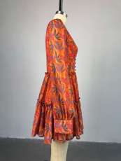 Print V Neck Long Seeve Mini Dress GMSF-SU9138
