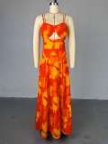 Print Sling Hollow Out Backless Maxi Dress GMSF-SU9205