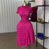 Short Sleeve Solid Color Midi Dress GMSF-SU9165