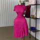 Short Sleeve Solid Color Midi Dress GMSF-SU9165