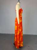Print Sling Hollow Out Backless Maxi Dress GMSF-SU9205