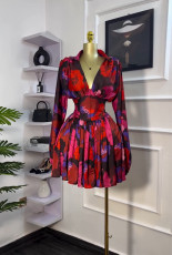 Print V Neck Backless Mini Dress GMSF-SU9135