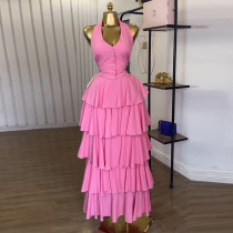 Halterneck Vest Cake Half Body Skirt Two Piece Set GMSF-SU9242