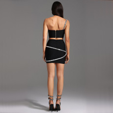 Hot Drill Sling Wrap Chest Skirt Two Piece Set BY-7319