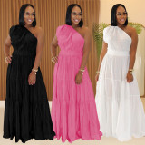 Solid Color Slash Shoulder Sleevless Maxi Dress BY-7389