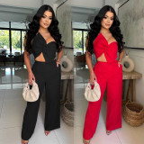 Sexy Bow Wrap Chest Tops Pants Two-piece Set BY-7375