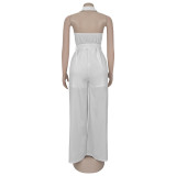 Solid Color V Neck Backless Jumpsuit BY-7368
