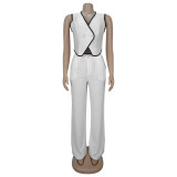 Casual V-neck Button Top And Pants Two-Piece Set BY-7402