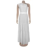 Solid Color Slash Shoulder Sleevless Maxi Dress BY-7389