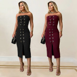 Sexy Solid Tub Top And Split Long Skirt 2 Piece Set BY-7321