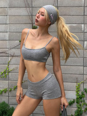 Solid Color Sling Vest Knits Two Piece Shorts Set GLRF-MES36991