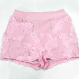 Embroidered Mesh O Neck Long Sleeve Top Shorts Set CYA-901737