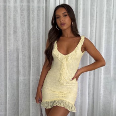 Solid Color Lace Sling Mini Dress GLRF-WAD29975