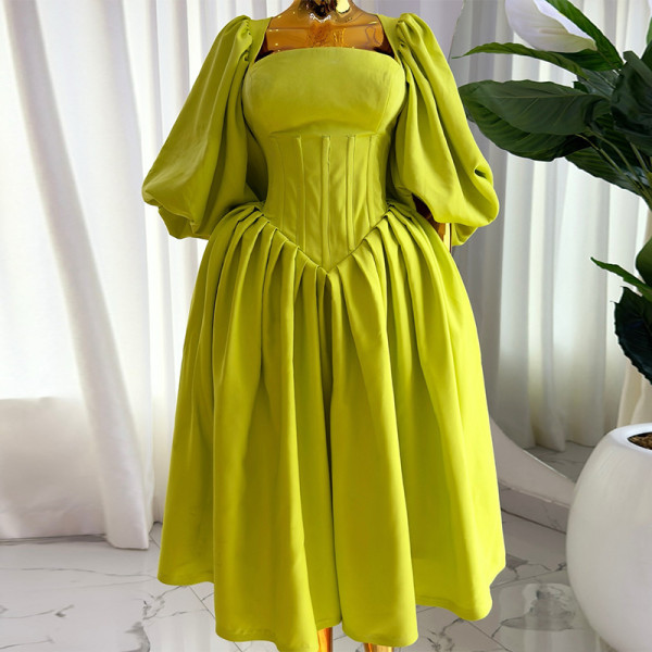 Square Neck Lantern Sleeve Bandage Dress GMSF-SU9050