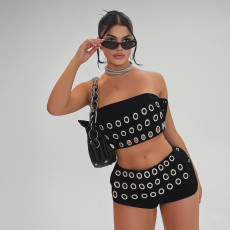 Hollow Out Wrap Chest Shorts Suit GLRF-WEP38221