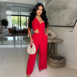 Sexy Bow Wrap Chest Tops Pants Two-piece Set BY-7375
