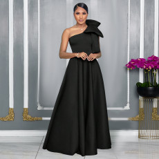 Single Shoulder Bow Big Swing Maxi Dress BY-3322