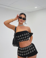 Hollow Out Wrap Chest Shorts Suit GLRF-WEP38221