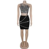 Hot Drill Sling Wrap Chest Skirt Two Piece Set BY-7319