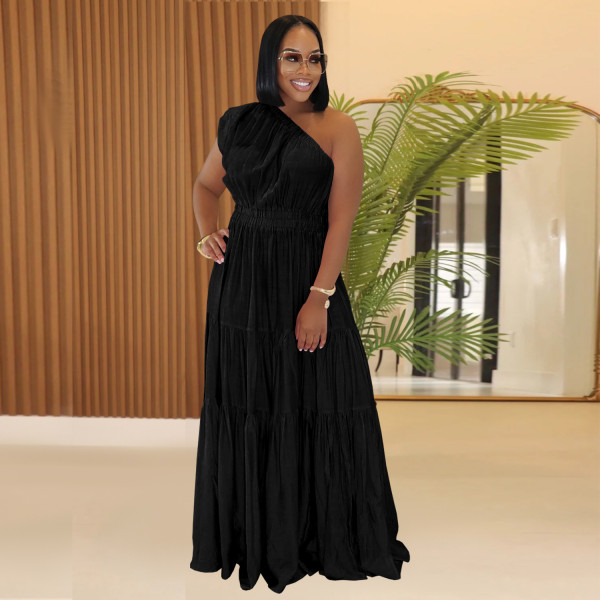 Solid Color Slash Shoulder Sleevless Maxi Dress BY-7389