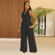 Solid Color V Neck Backless Jumpsuit BY-7368