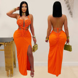 Knit Halterneck Backless Solid Color Maxi Dress BY-7407