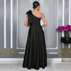 Single Shoulder Bow Big Swing Maxi Dress BY-3322