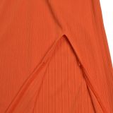 Knit Halterneck Backless Solid Color Maxi Dress BY-7407