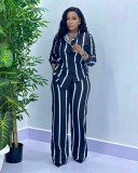 Stripe Long Sleeve Shirt Two Piece Pants Set GMYT-250122