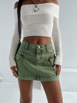 Solid Color Slim Denim Half Body Skirts GMYT-320