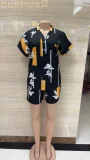 Plus Size Short Sleeve Print Shirt Two Piece Set GMYT-944