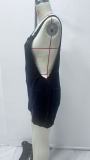 Solid Color Loose One-piece Strappy Denim Shorts GMYT-13353