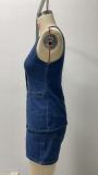 Fashion Sleeveless Vest And Shorts Loose Denim Suit GMYT-13605
