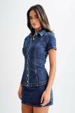 Short Sleeve Lapel Tops Skirt Denim Suit GMYT-13521