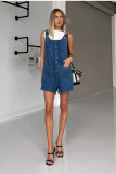 Solid Color Loose One-piece Strappy Denim Shorts GMYT-13353
