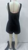 Solid Color Loose One-piece Strappy Denim Shorts GMYT-13353