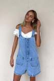 Solid Color Loose One-piece Strappy Denim Shorts GMYT-13353