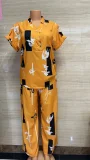 Plus Size Short Sleeve Print Shirt Two Piece Set GMYT-944