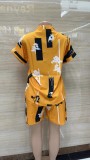 Plus Size Short Sleeve Print Shirt Two Piece Set GMYT-944