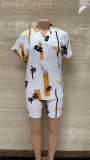Plus Size Short Sleeve Print Shirt Two Piece Set GMYT-944