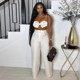 Suspenders Wrap Chest Straight Pants Two Piece Set GMSF-SU9006