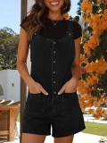 Solid Color Loose One-piece Strappy Denim Shorts GMYT-13353