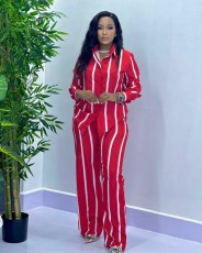 Stripe Long Sleeve Shirt Two Piece Pants Set GMYT-250122