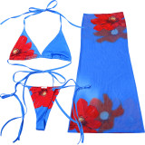 Sexy Print Halterneck Bikinis+Long Skirt Three Piece Swimsuit DLSF-K24S61284