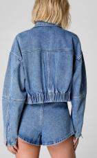 Long Sleeve Loose Coat Denim Two Piece Short Set GMYT-12982