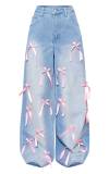 Bow Tie High Waisted Wide Leg Jeans GMYT-12874