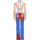Sexy Print Halterneck Bikinis+Long Skirt Three Piece Swimsuit DLSF-K24S61284