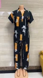 Plus Size Short Sleeve Print Shirt Two Piece Set GMYT-944