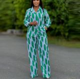 Stripe Long Sleeve Shirt Two Piece Pants Set GMYT-250122