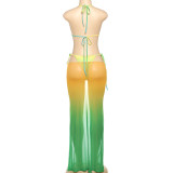 Sexy Print Halterneck Bikinis+Long Skirt Three Piece Swimsuit DLSF-K24S61284